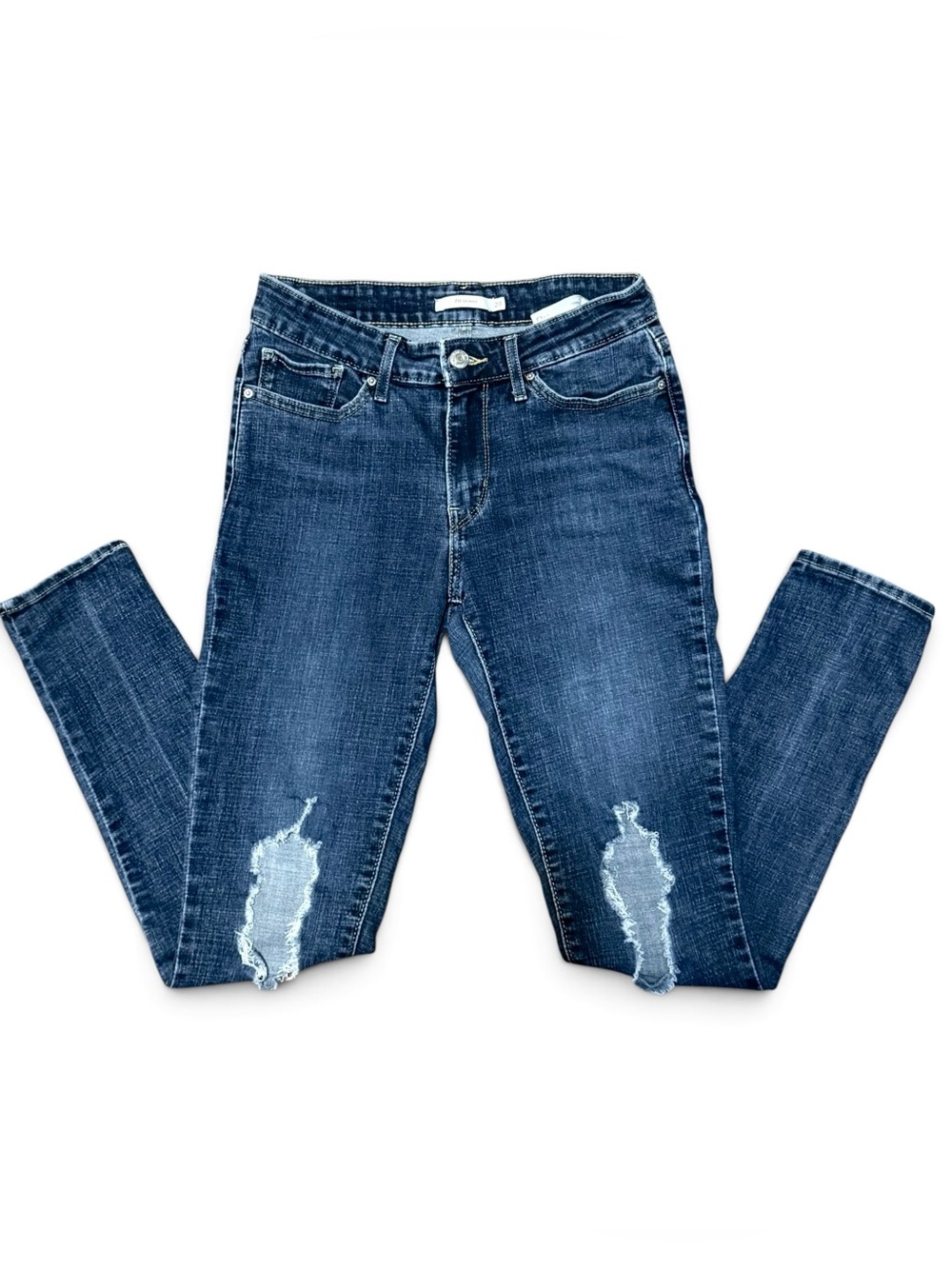 Levi’s 711 Classic Blue Denim Jeans Distressed Destroyed Women Size 28 Retro Y2